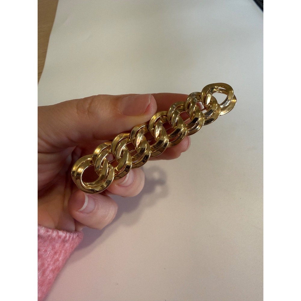 Monet‎ Vintage Gold Tone Curb Link Chain Brooch Bar Pin Statement Jewelry